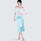 Florie Aqua Satin Midi Skirt