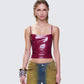 Francine Burgundy Vegan Leather Top model front