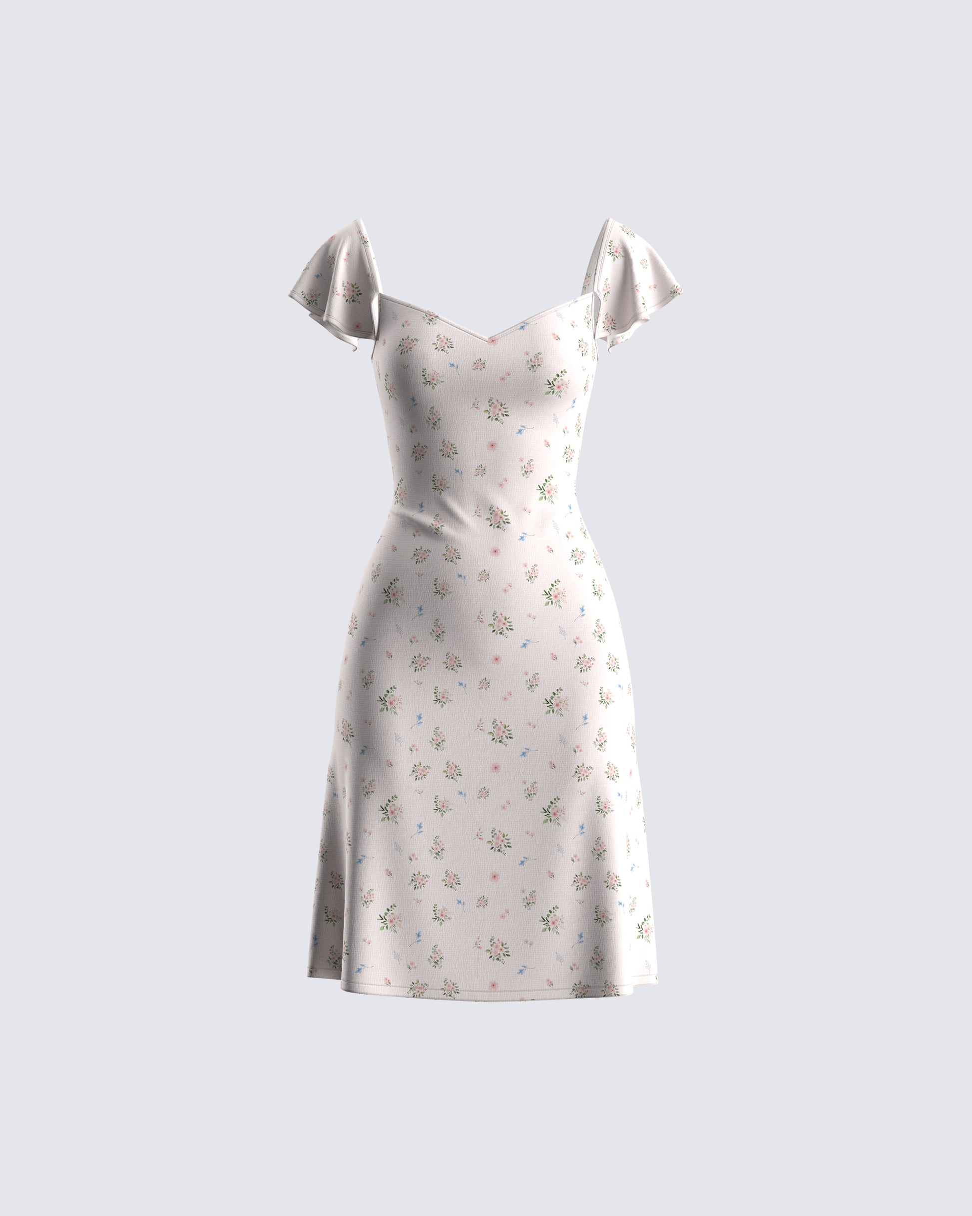 Francisca Beige Flower Print Dress 3d product front