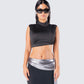 Freya Black Turtleneck Crop Top model front