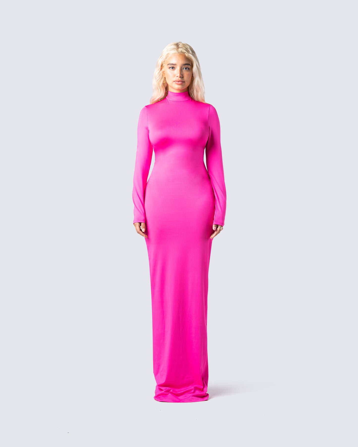 Lola Hot Pink Bodycon Maxi Dress model front