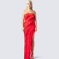 Blanche Red Mesh Ruffle Maxi Dress model front