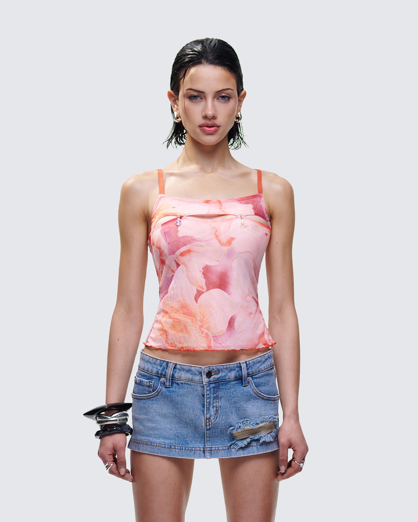 Galiana Peach Charm Cut Out Cami Top model front