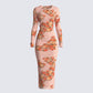 Gardenia Rose Print Mesh Midi Dress 3d product front