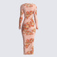 Gardenia Rose Print Mesh Midi Dress