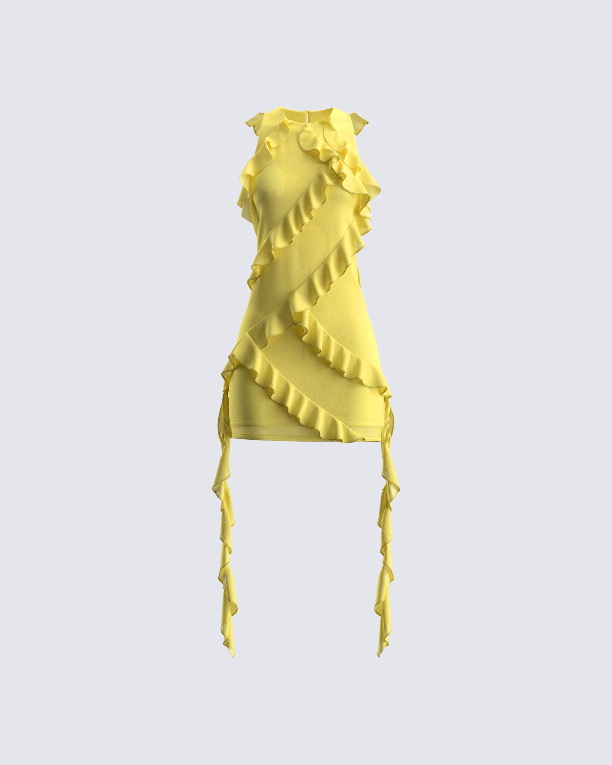 Gem Yellow Ruffle Mini Dress 3d product front