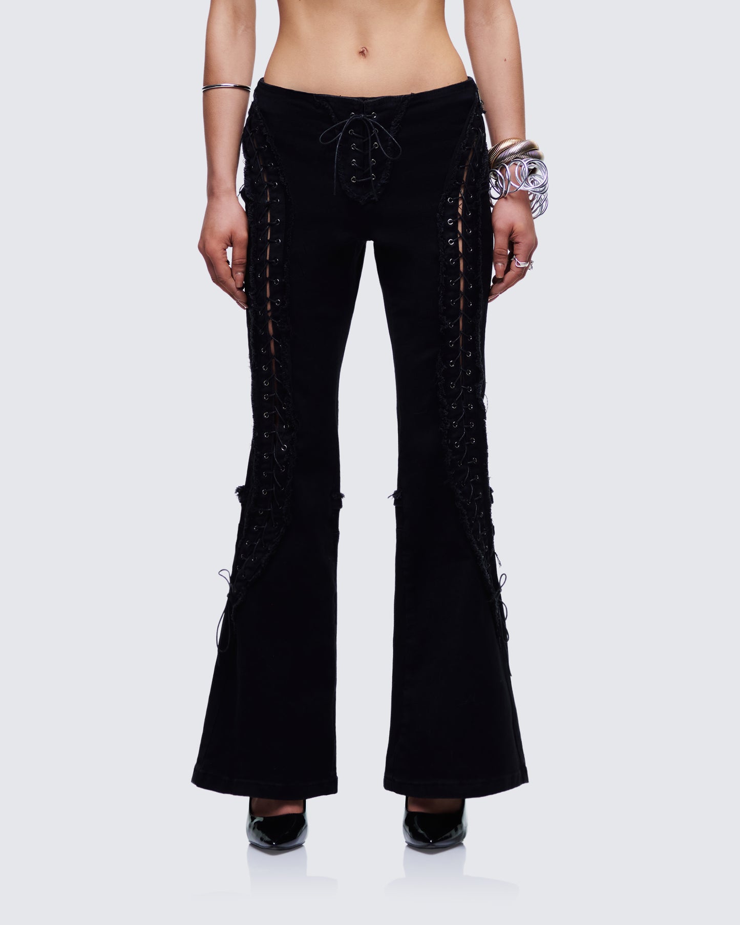 Genoveva Black Denim Lace Up Jeans model front