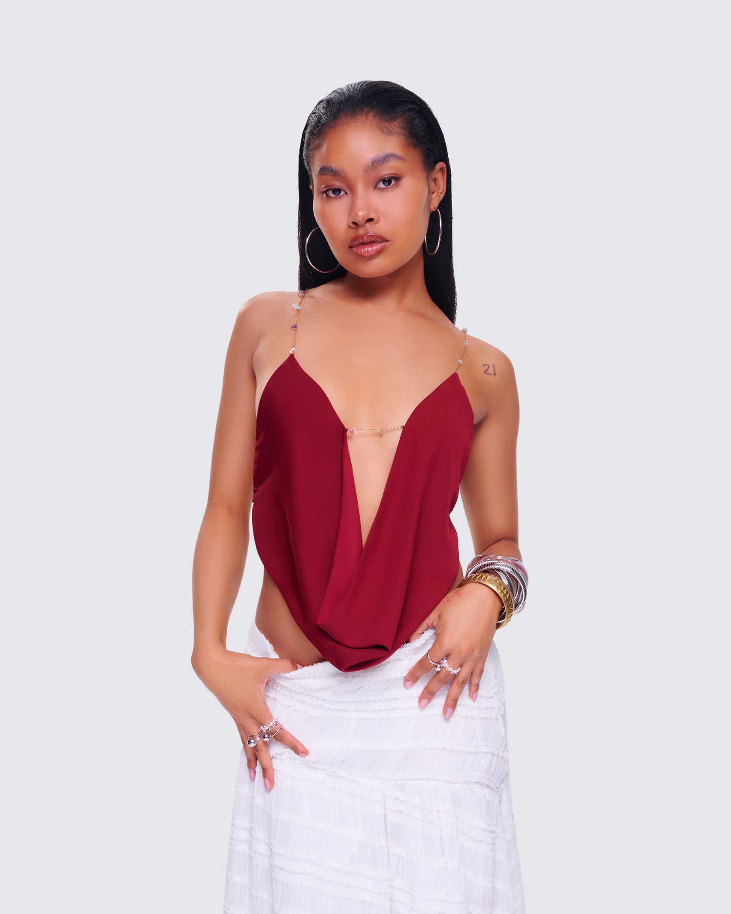 Ginger Burgundy Backless Cowl Top