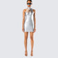 Gisele Silver Metallic Logo Dress model front