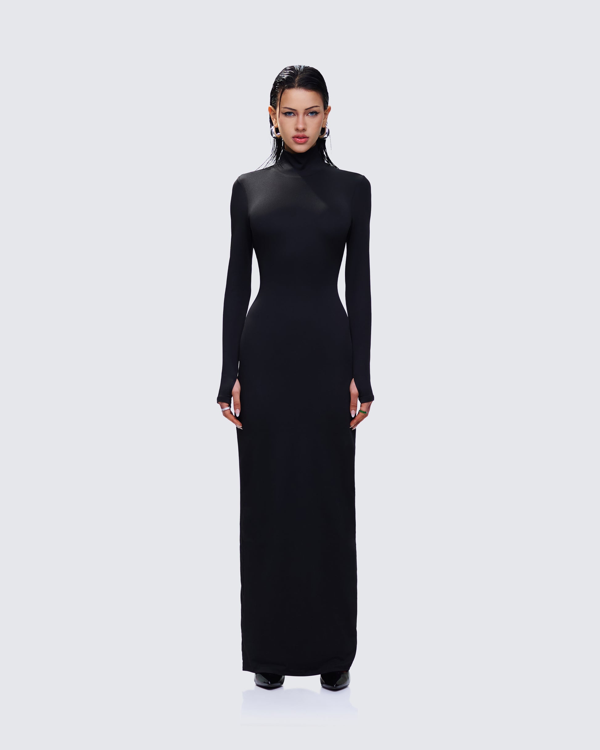 Haize Black Column Maxi Dress model front