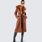Hala Brown Faux Fur Trim Coat