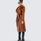 Hala Brown Faux Fur Trim Coat