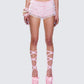 Hali Pink Lace Up Ruffle Micro Mini Short model front