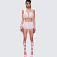 Hali Pink Lace Up Ruffle Set model front