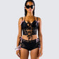 Halsey Black Lace Tie Front Top model front