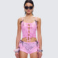 Halsey Pink Lace Tie Front Top model front