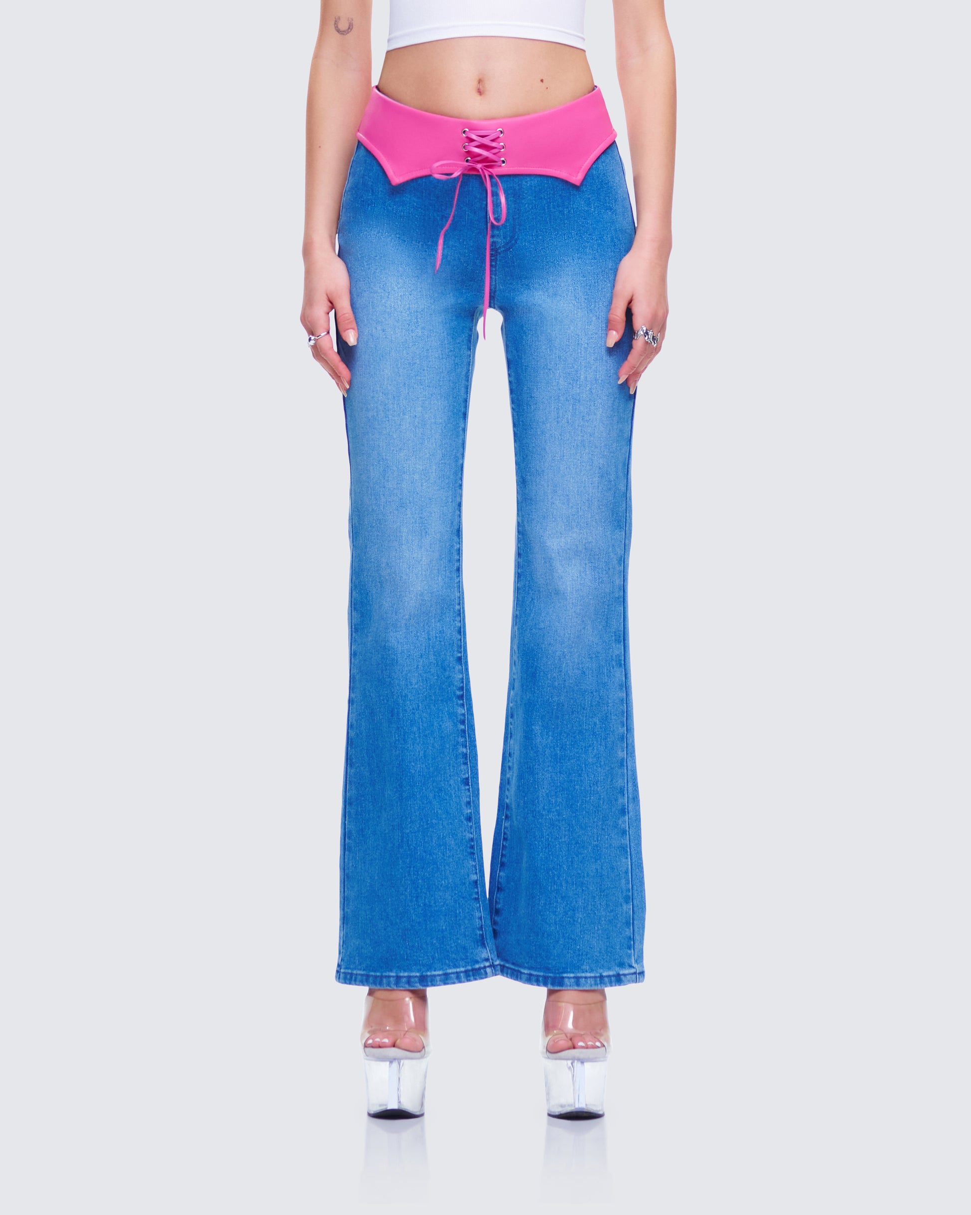Hara Blue Low Rise Foldover Jean model front