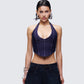 Harley Blue Denim Halter Top model front