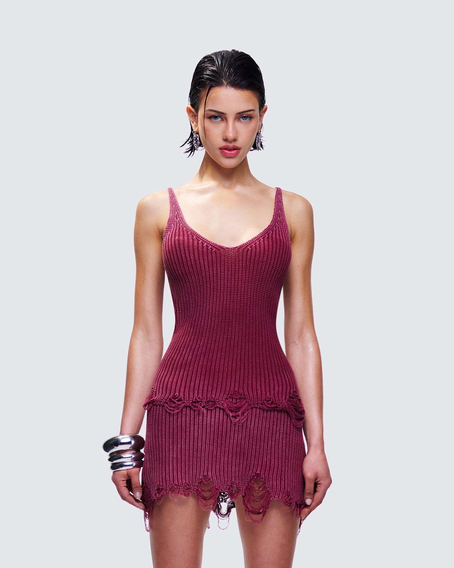 Hebe Washed Frayed Hem Tank model front