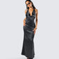 Holly Black Satin Cowl Maxi Dress