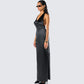 Holly Black Satin Cowl Maxi Dress