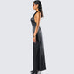Holly Black Satin Cowl Maxi Dress