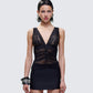 Hyacinth Black Floral Bow Detail Top model front