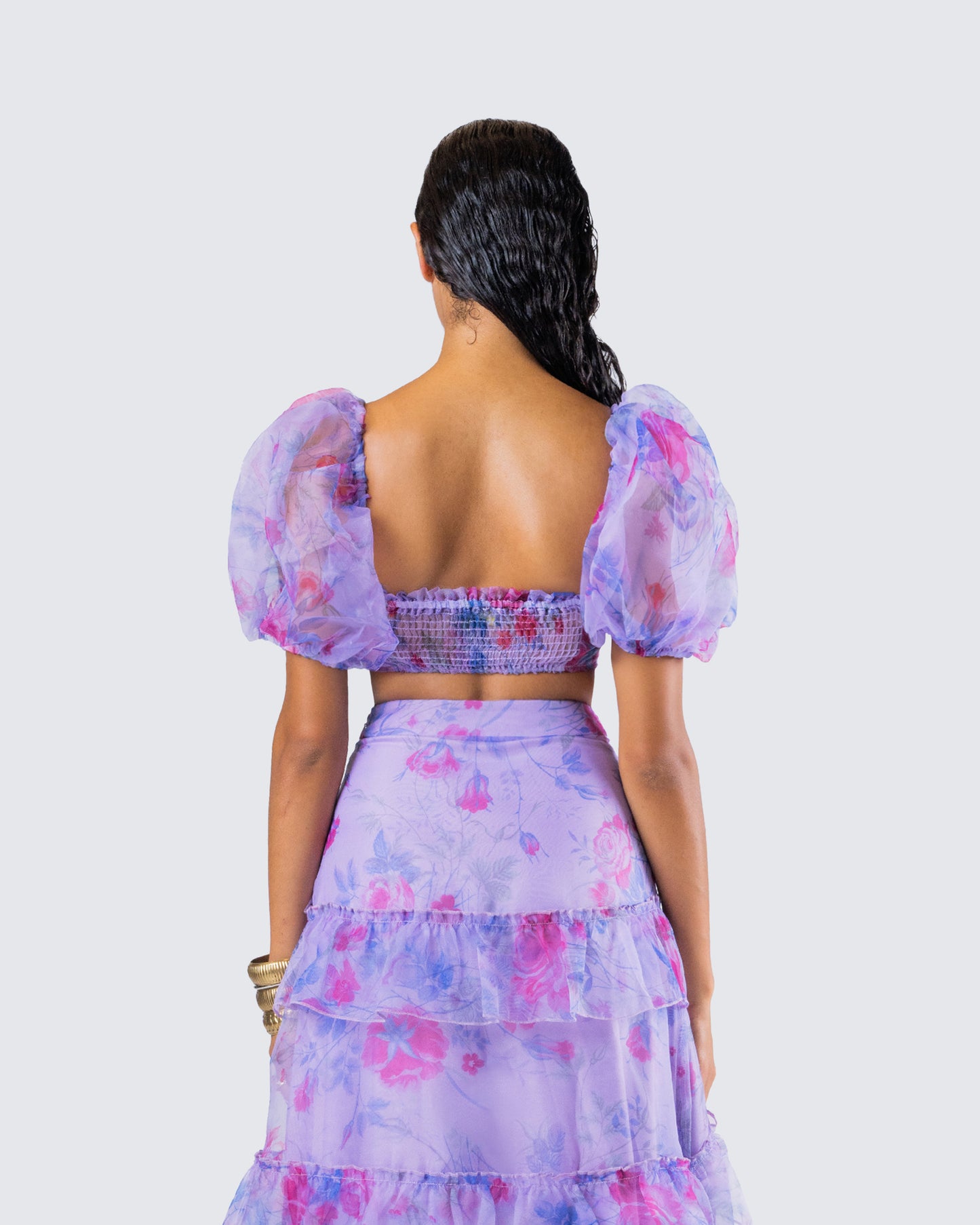 Ida Purple Floral Organza Top