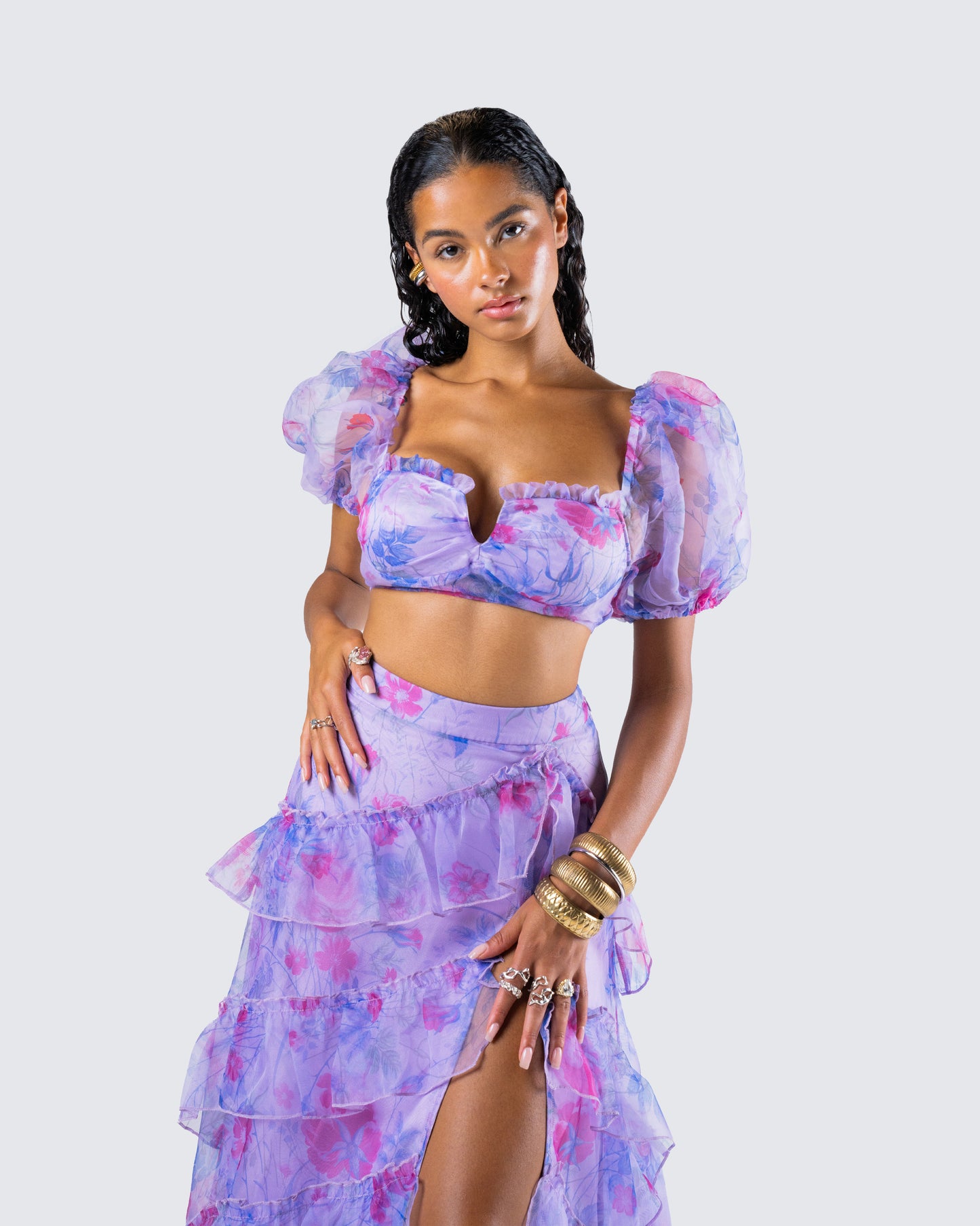 Ida Purple Floral Organza Top