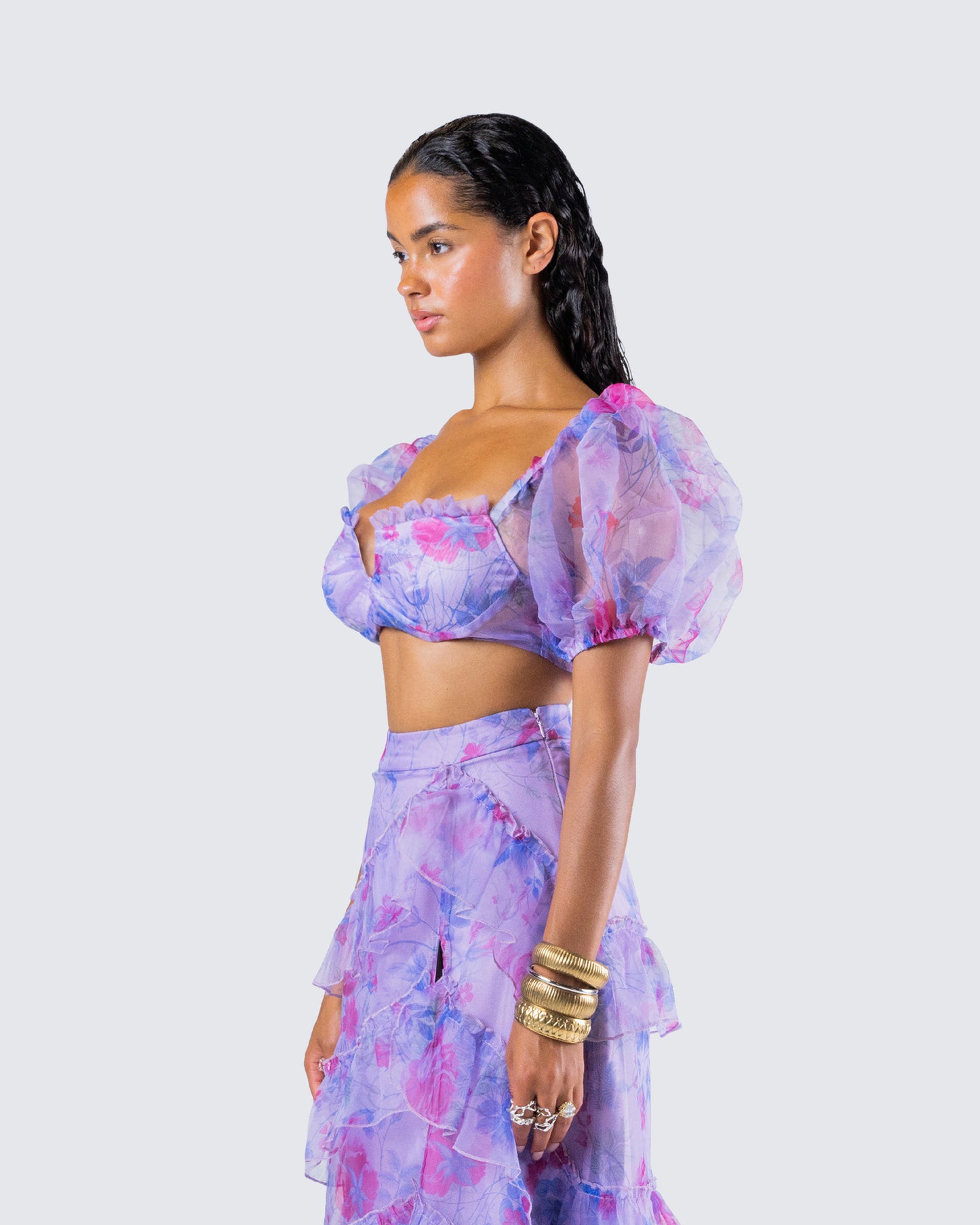 Ida Purple Floral Organza Top