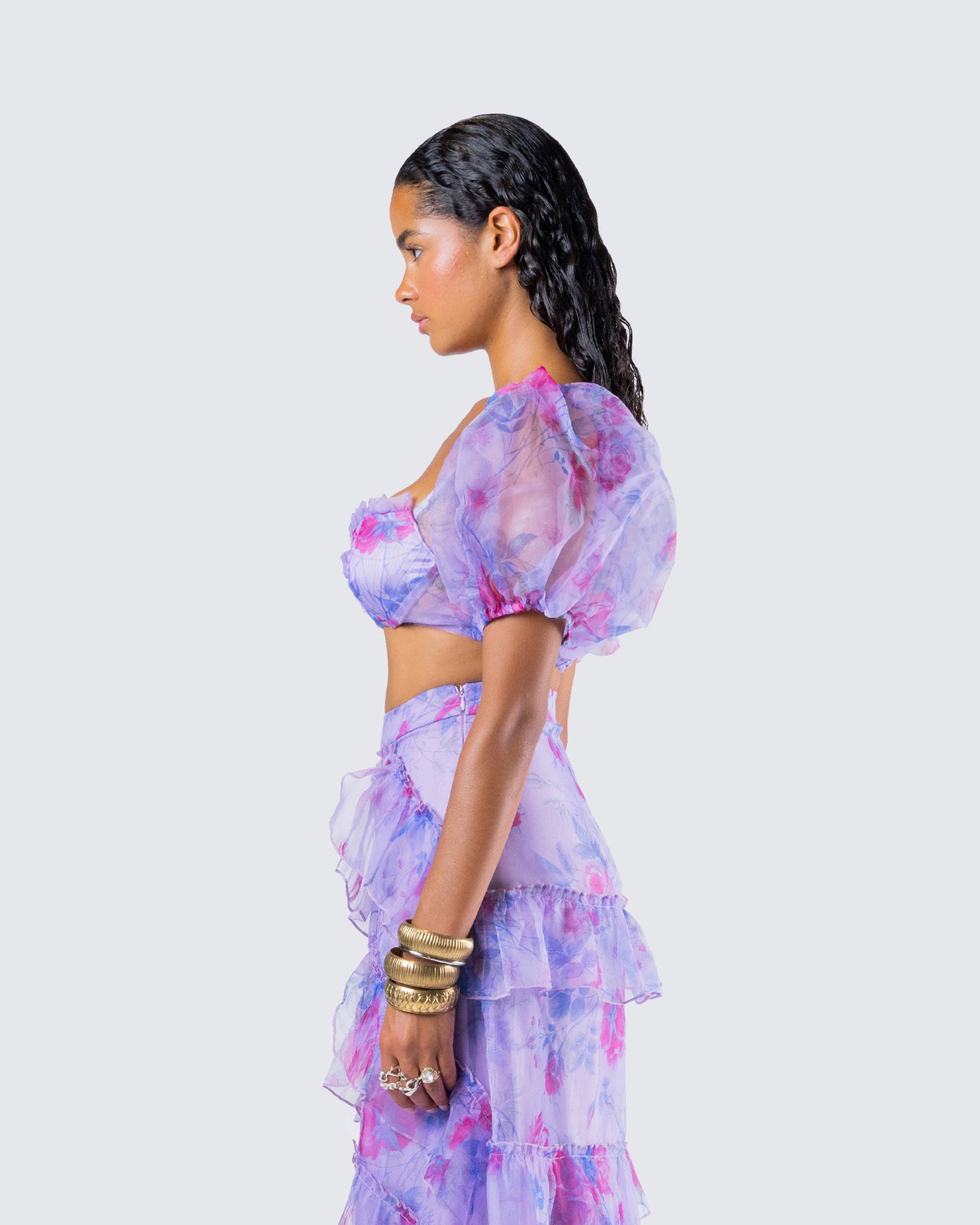Ida Purple Floral Organza Top