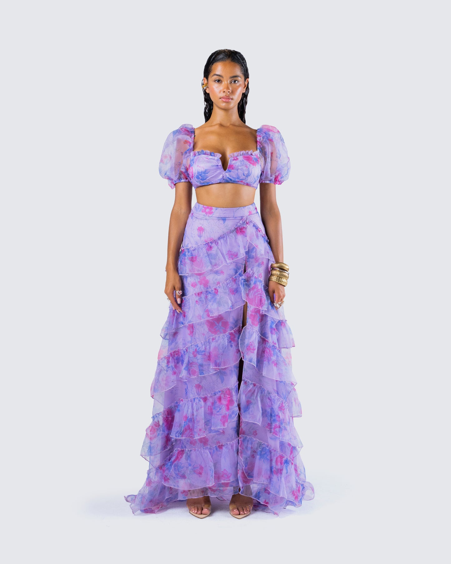 Ida Purple Floral Maxi Set model front