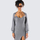 Ilana Grey Rib Shrug Sweater Top model front