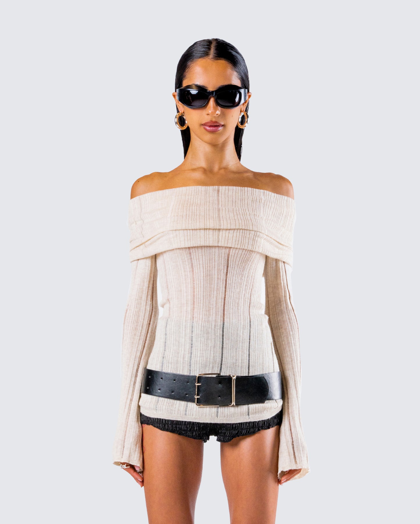 Imelda Black Vegan Leather Belt model front