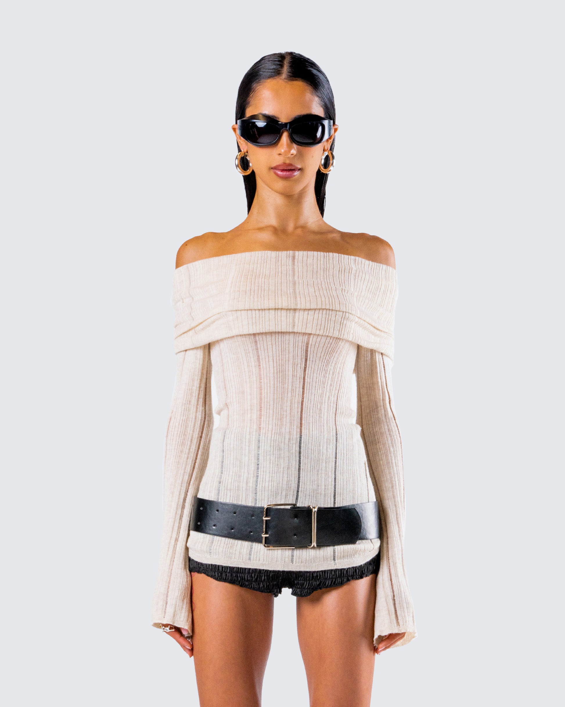 Imelda Ivory Off Shoulder Top model front