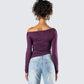 Isa Burgundy Jersey Asymmetric Top
