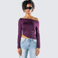 Isa Burgundy Jersey Asymmetric Top model front