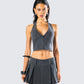 Ismay Black Denim Halter Top model front