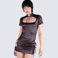 Ivie Black Floral Satin Mini Dress
