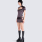 Ivie Black Floral Satin Mini Dress