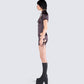 Ivie Black Floral Satin Mini Dress