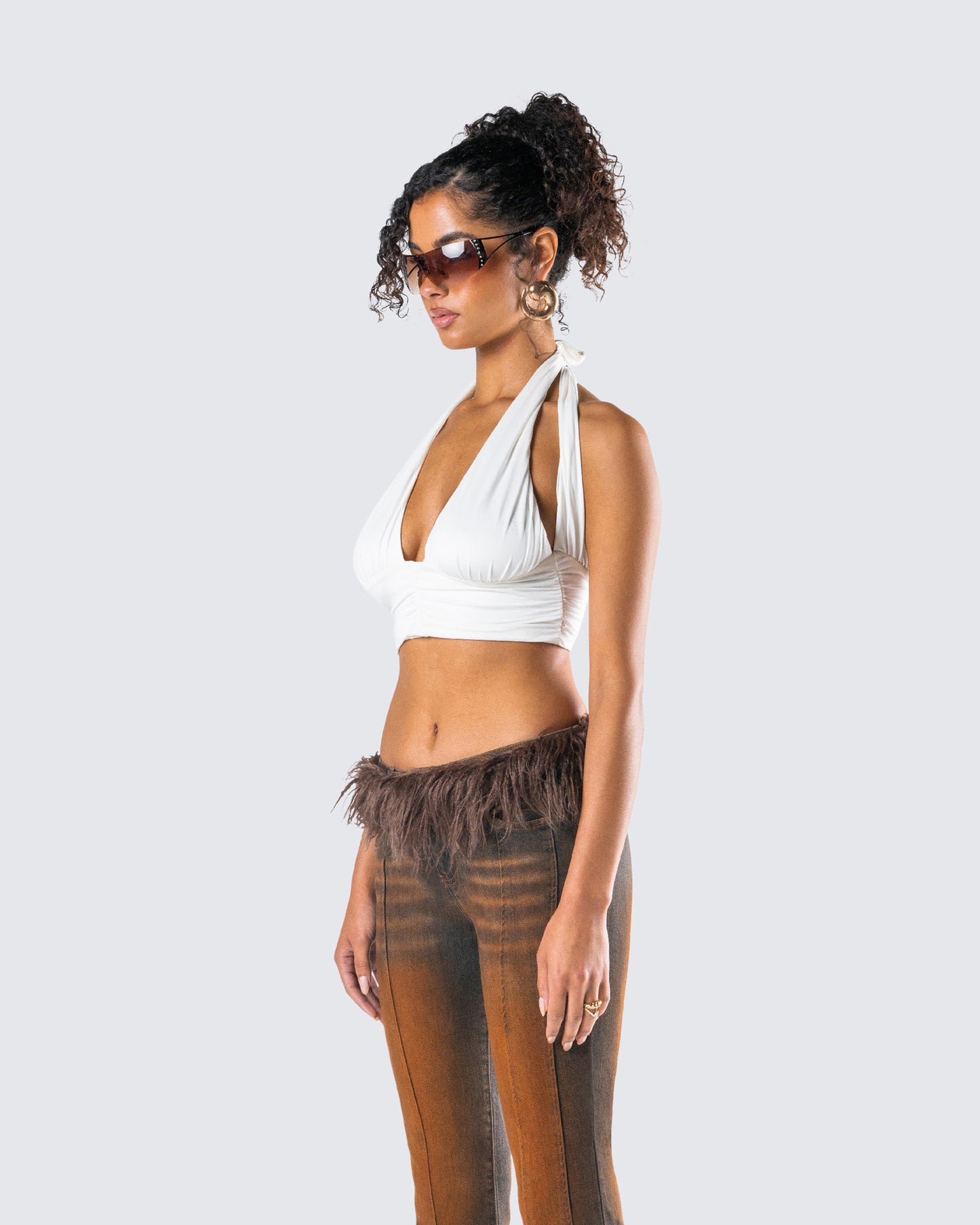 Iyanu Ivory Jersey Halter Top