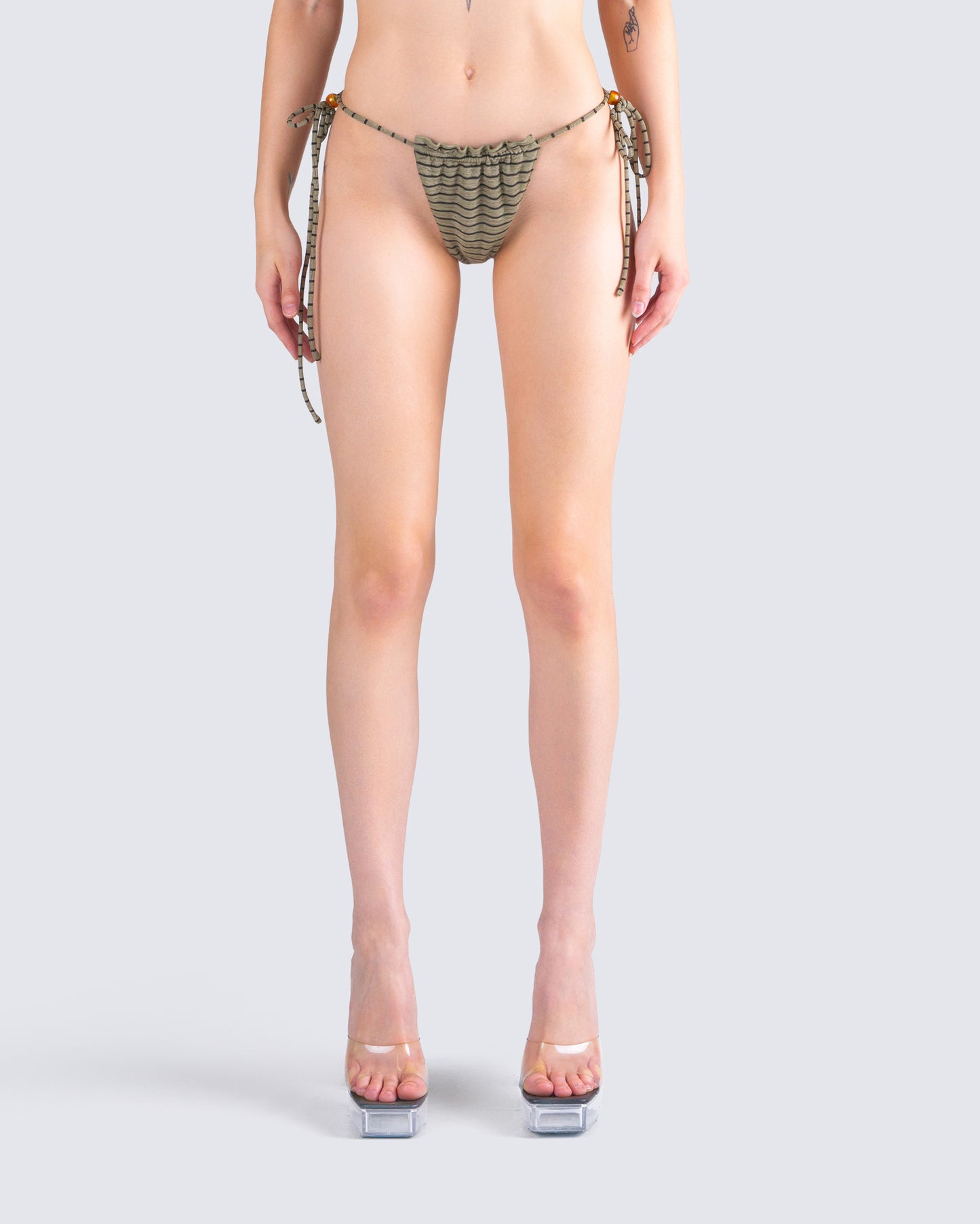 Izzy Olive Stripe Bikini Bottom model front