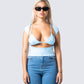 Indie Baby Blue Jersey Cut Out Top model front