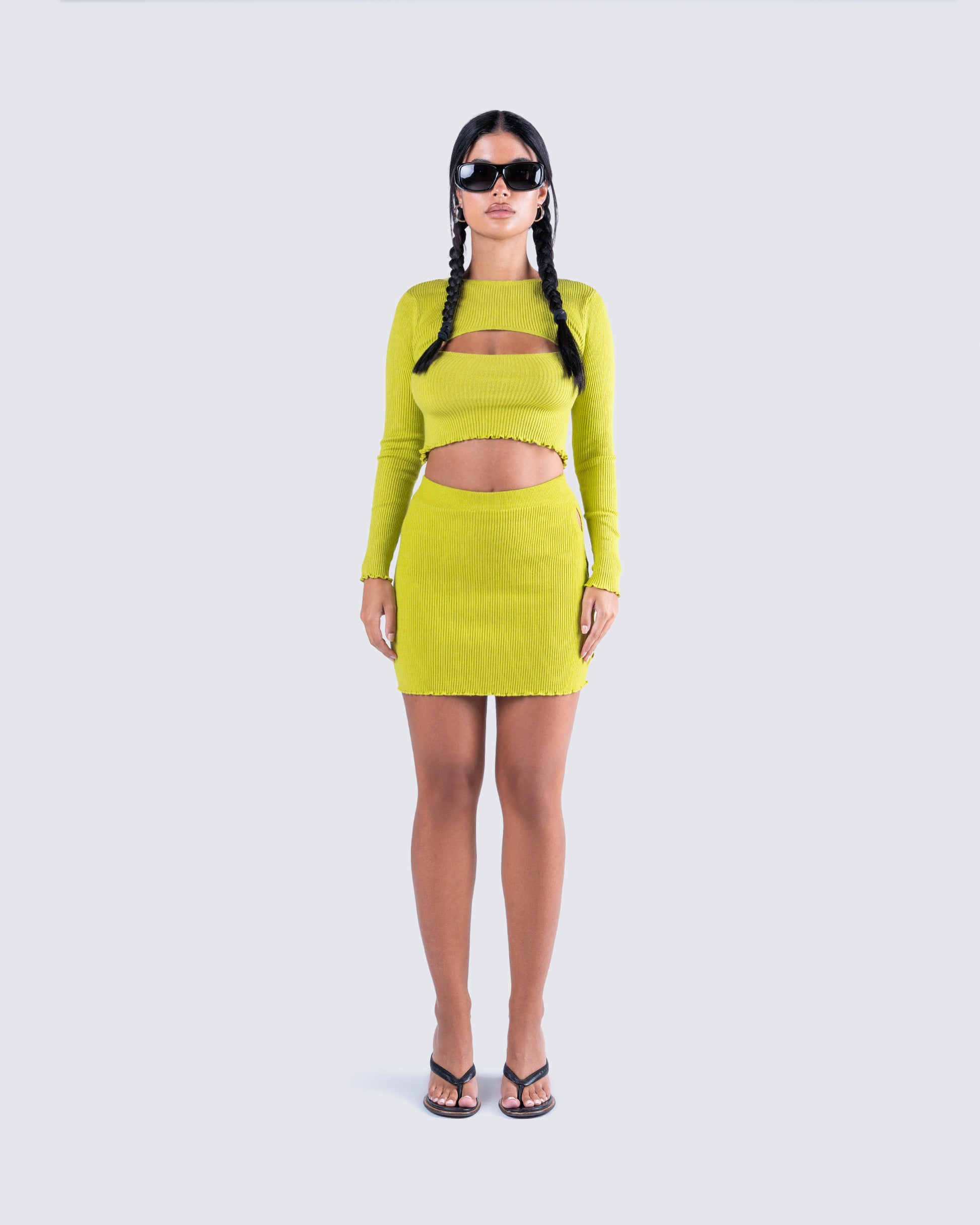 Janelle Green Knit Set model front