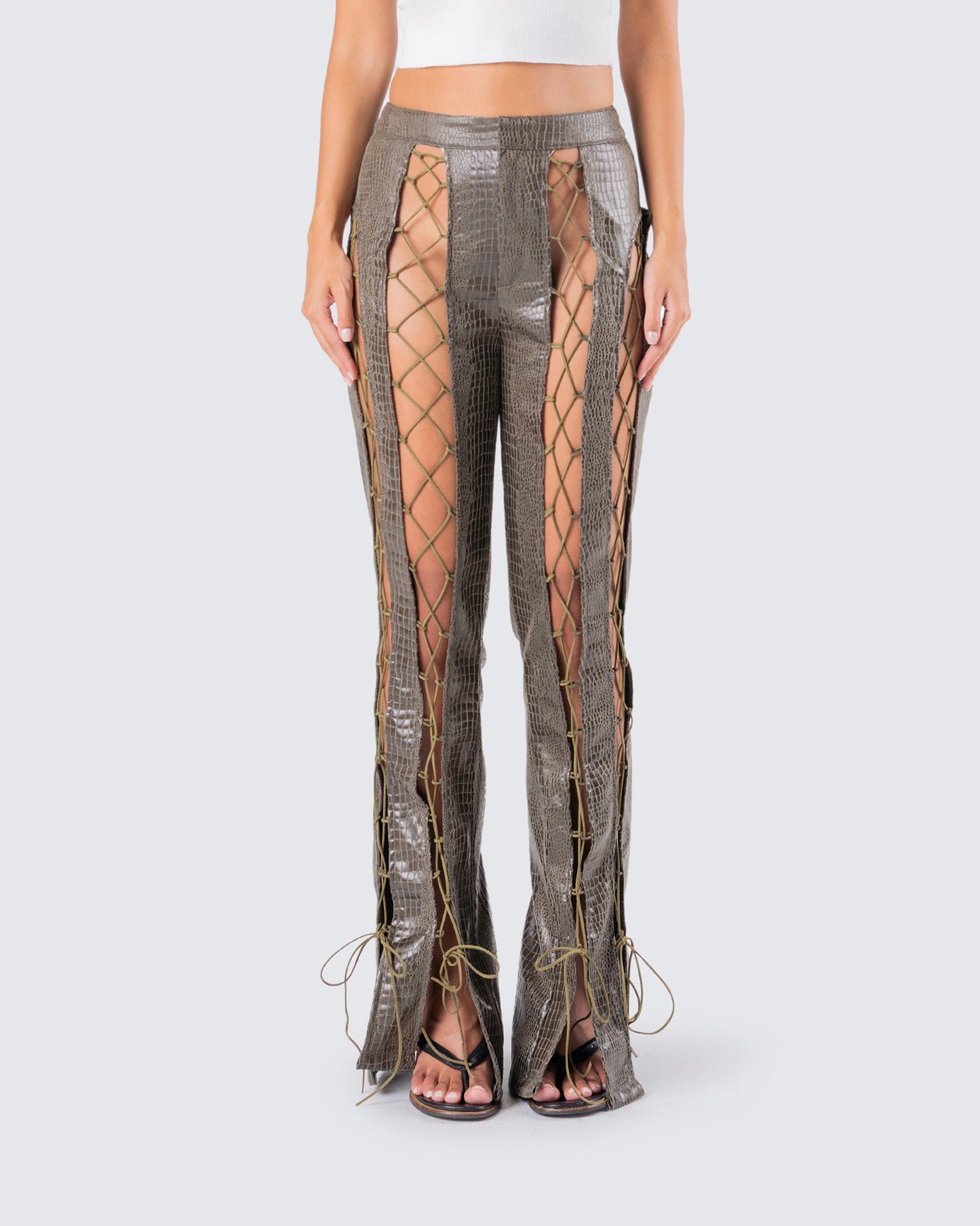 Jax Olive Lace Up Pants model front