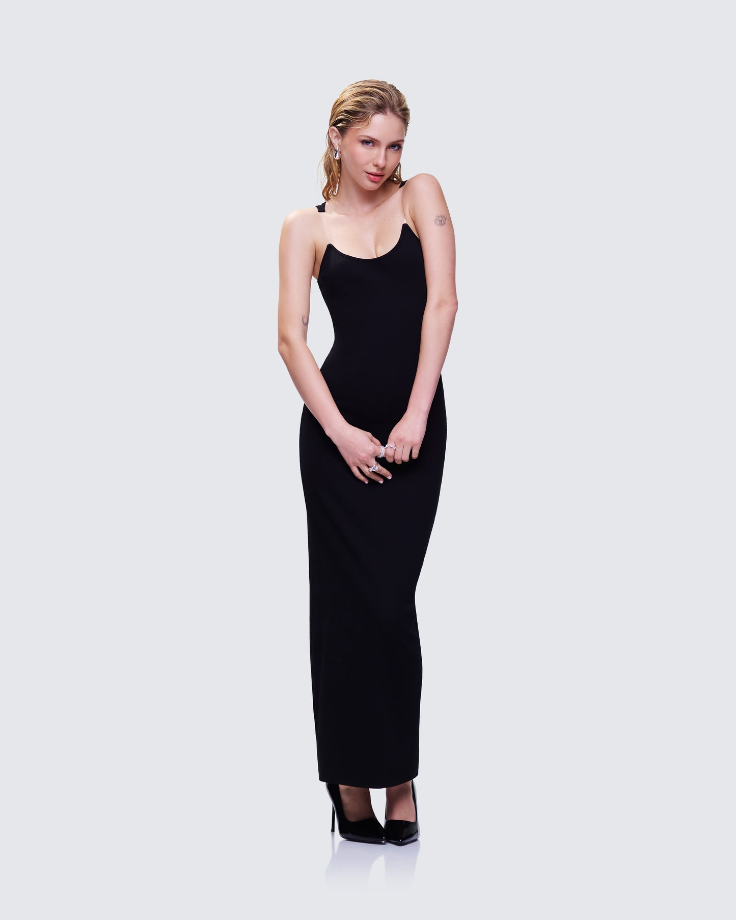 Jazlyn Black Invisible Strap Maxi Dress