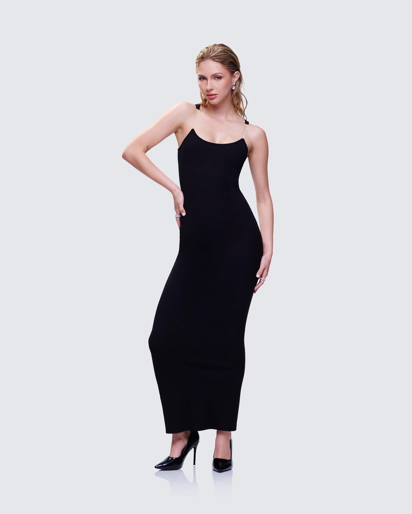 Jazlyn Black Invisible Strap Maxi Dress
