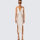 Jing Ivory Crochet Knit Midi Dress model front