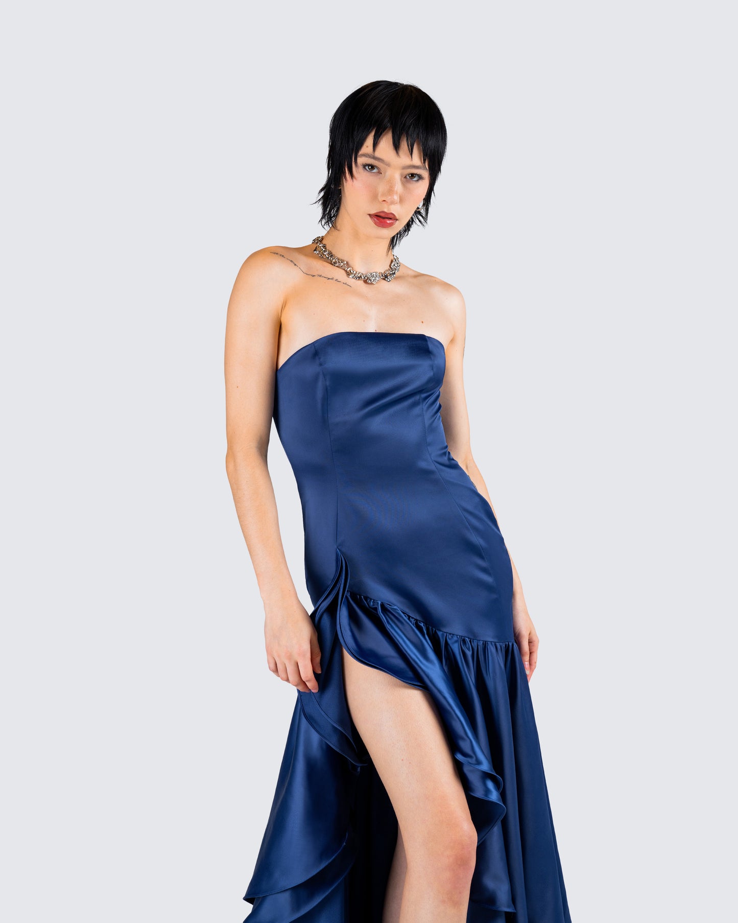Jo Navy Ruffle Maxi Dress